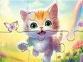 Juego Rompecabezas: gatito con mariposa  en línea