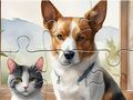 Juego Rompecabezas: Pintura Al Óleo Perro Y Gato  en línea