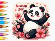 Juego Libro para colorear: Pequeño Panda en flor de cerezo  en línea