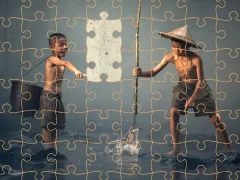 Juego Children Fishing Teamwork Jigsaw en línea