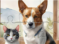 Juego Rompecabezas: Pintura Al Óleo Perro Y Gato  en línea