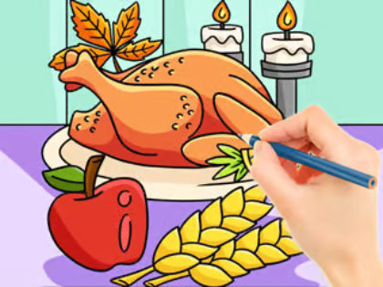 Juego Libro para colorear: Comida de pavo de Acción de Gracias  en línea
